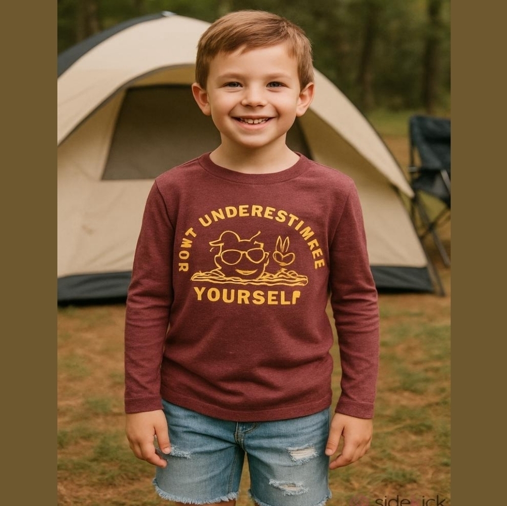 There Abouts T-Shirt Graphic Burgandy Long Sleeve Boys Size XL 18/20